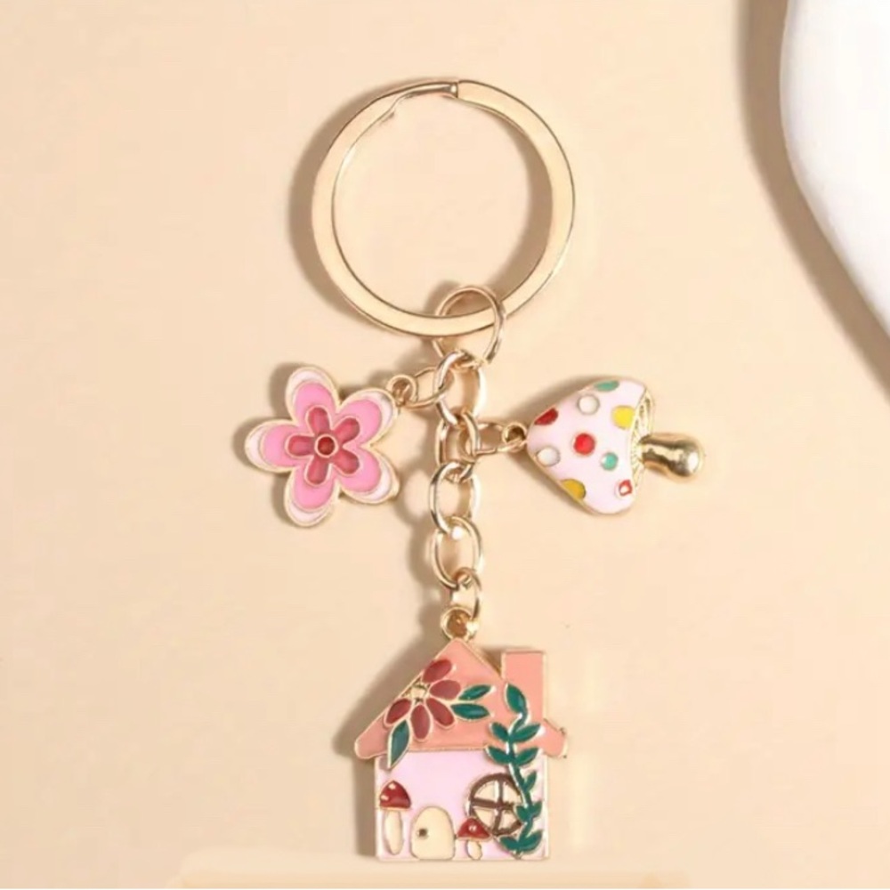Mushroom & Cottage Keychain/Bag charm with gold hardware 🆕 Pick 3/$15